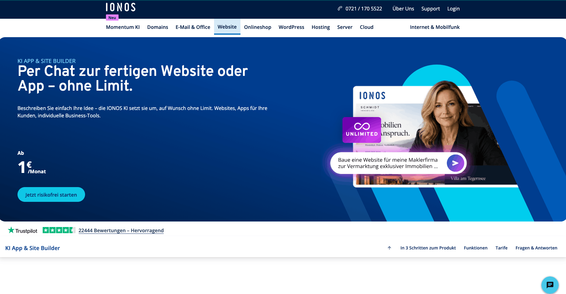 Das IONOS VPS-Control-Panel mit einer laufenden Server-Instanz