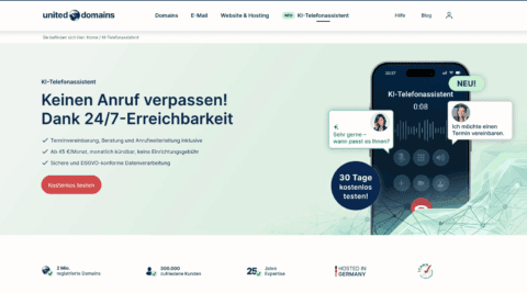 Screenshot der Website von United Domains