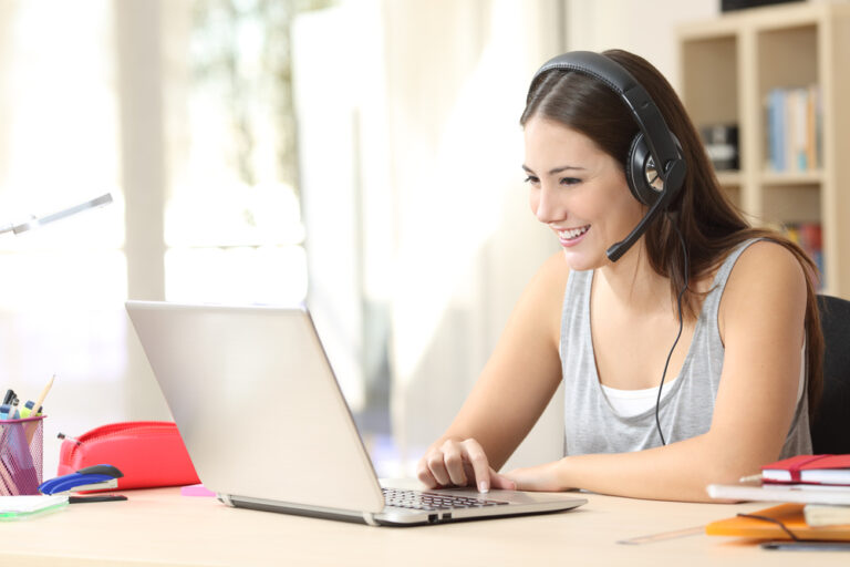 Student in a video call learning Spanish